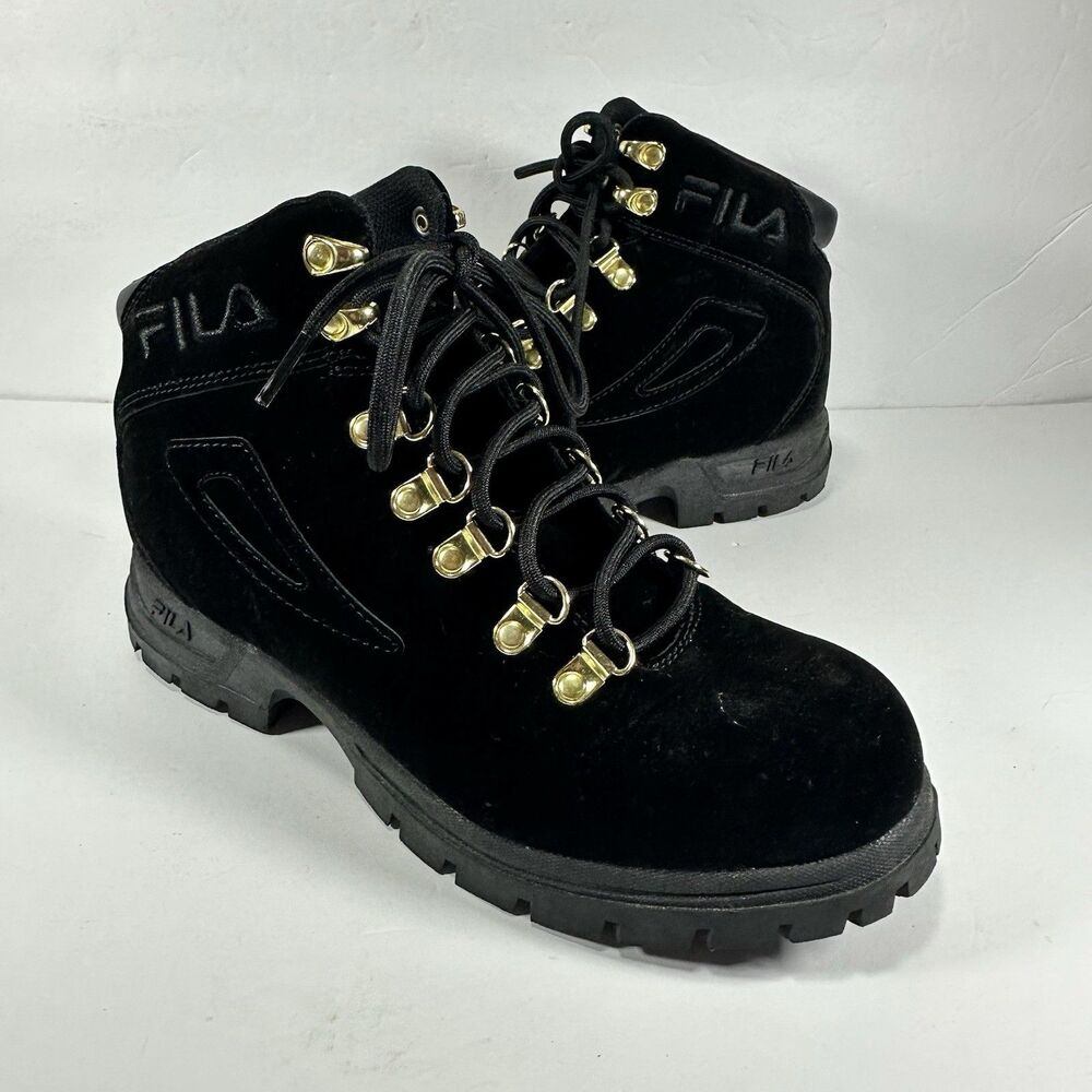 FILA Women's Black Synthetic Velvet Boots - Gold Hardware - Size 9 US